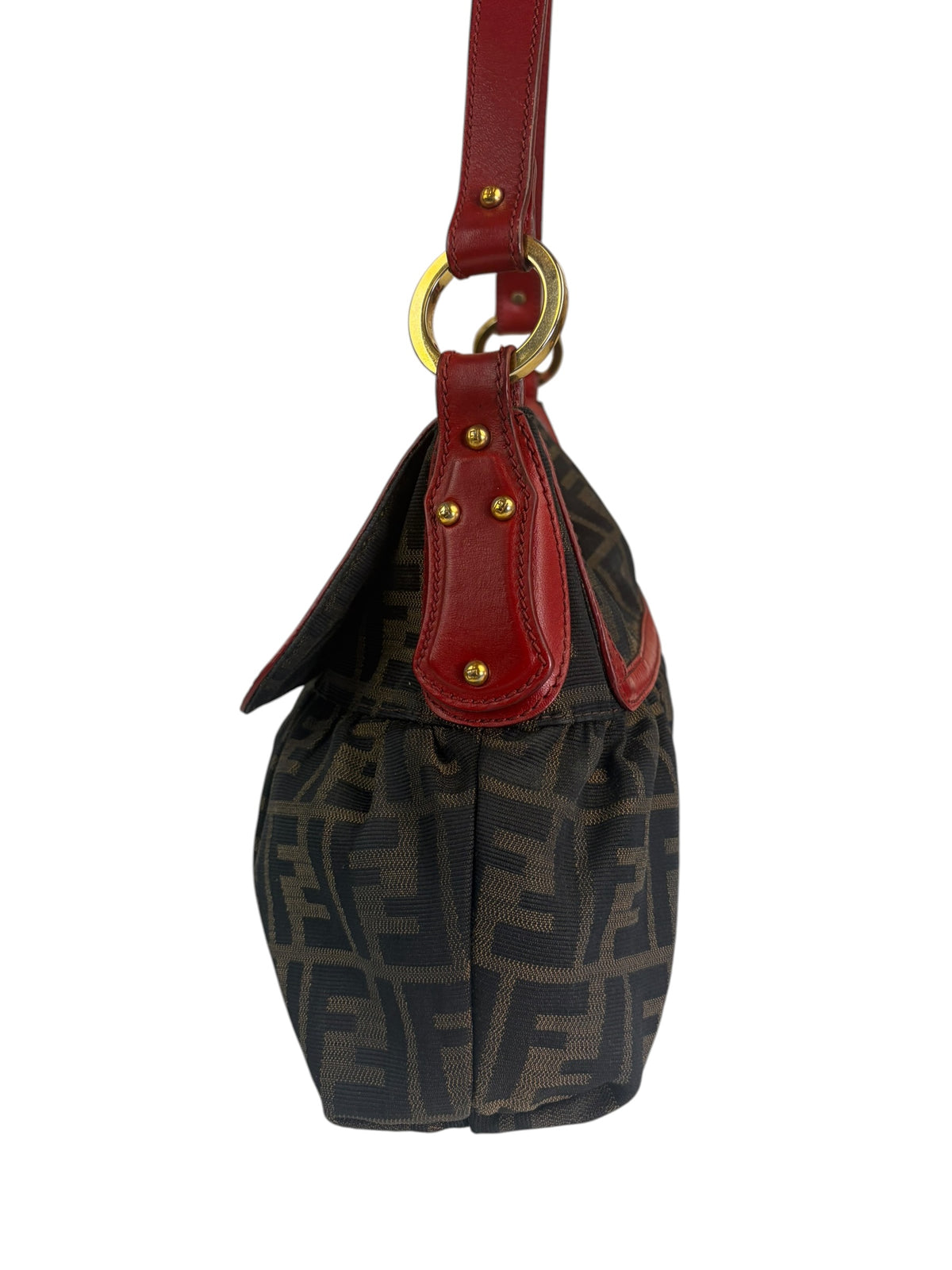 Fendi Canvas Zucca Chef Red Leather Trim Shoulder Bag