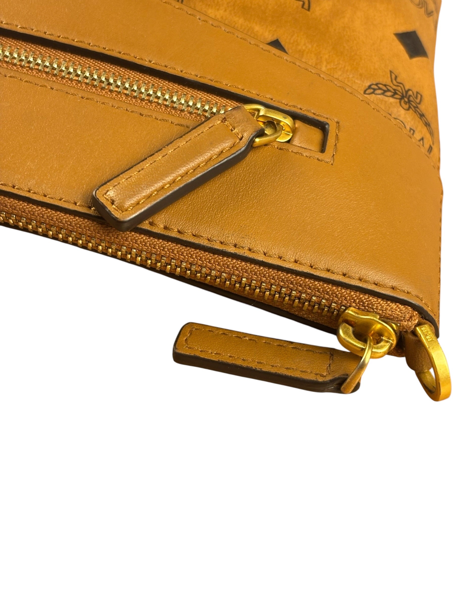 MCM Visetos Brown Leather Diamond Wristlet Flat Pouch
