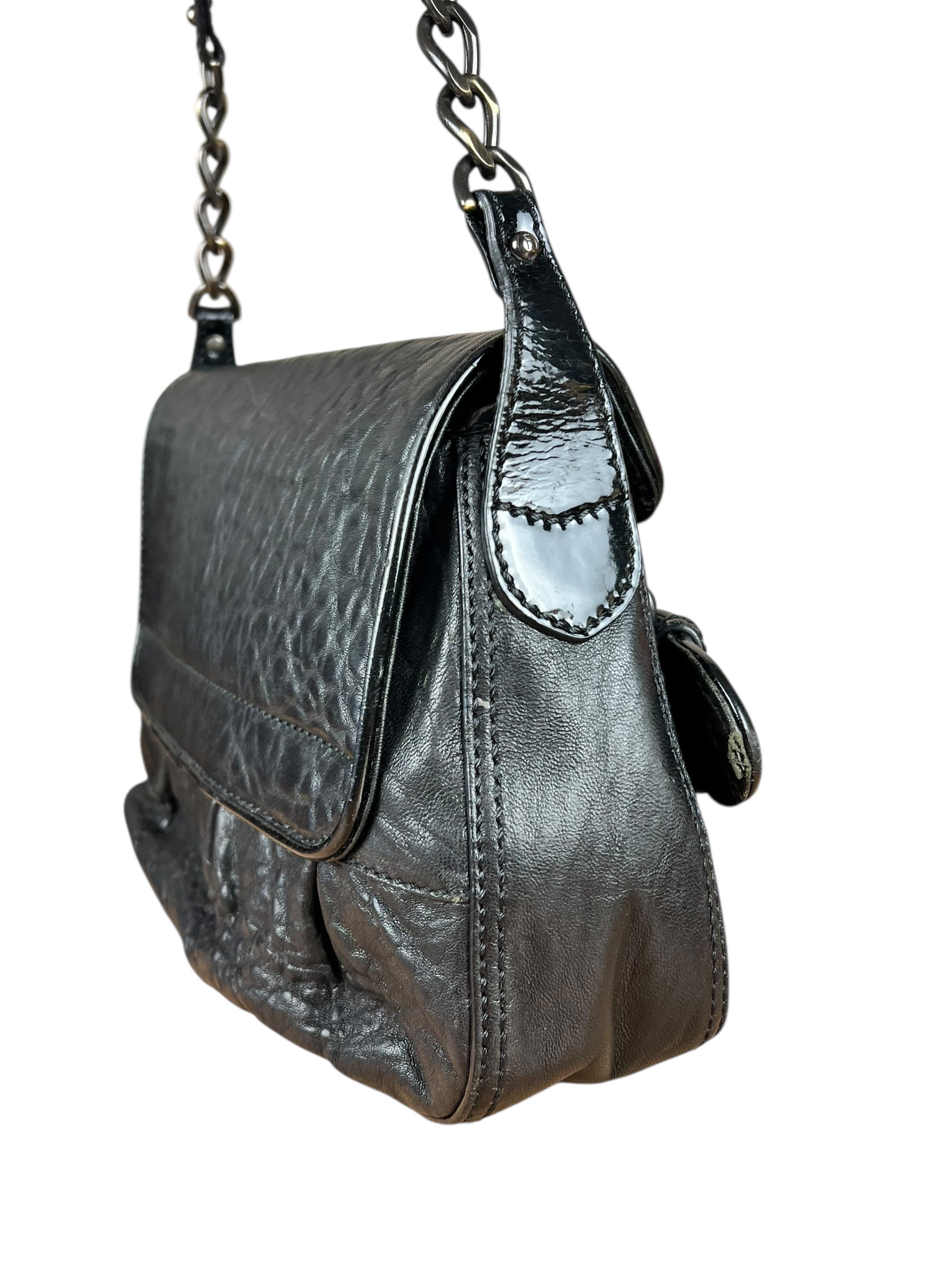 Fendi Black Patent Buckle Leather Shoulder Bag