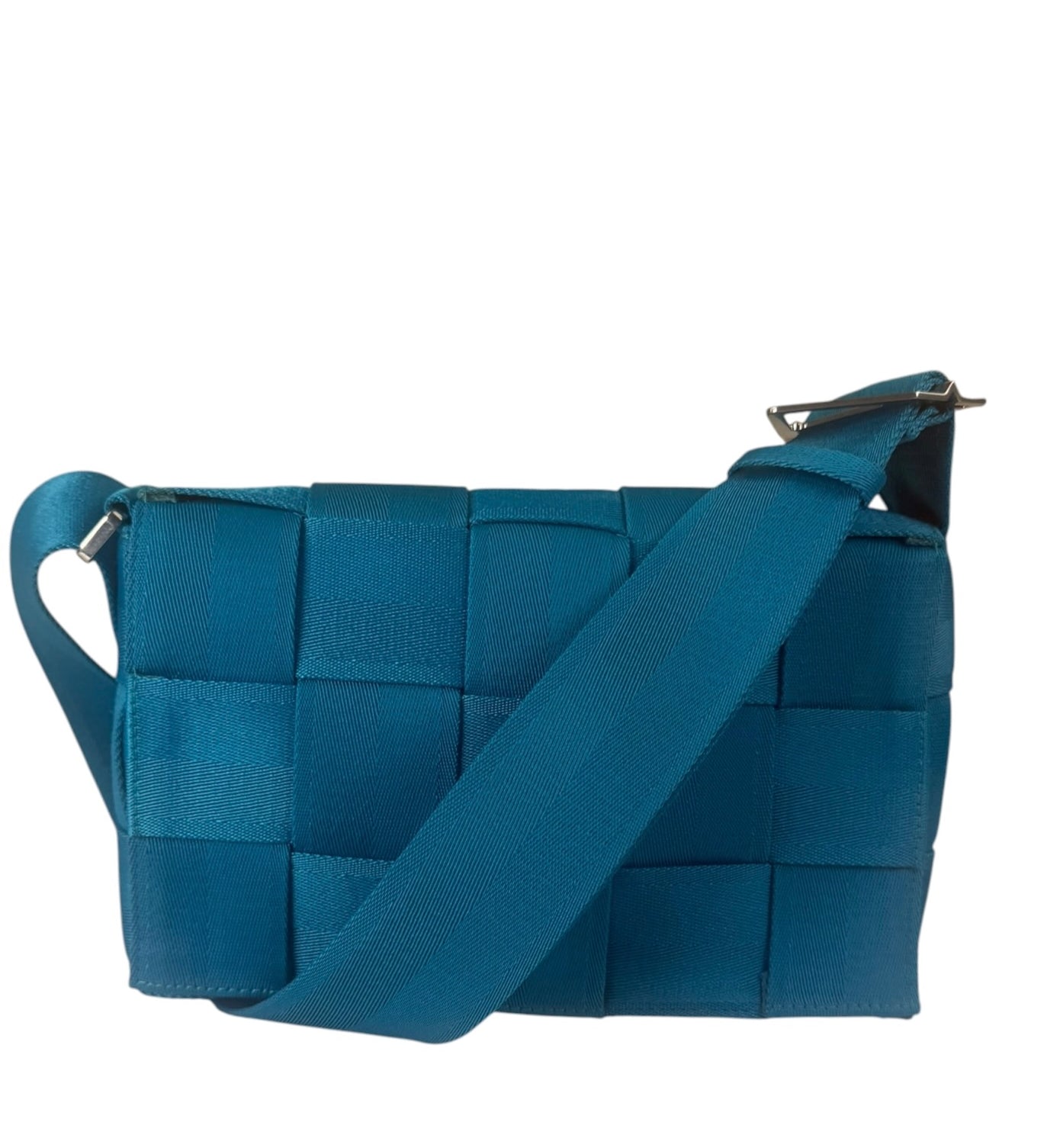 Bottega Veneta Teal Blue Intrecciato Cassette Flap Crossbody Bag