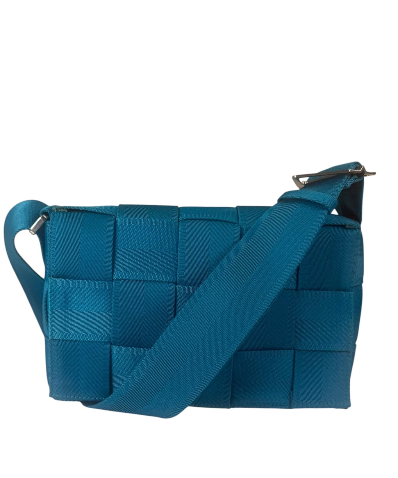 Bottega Veneta Teal Blue Intrecciato Cassette Flap Crossbody Bag