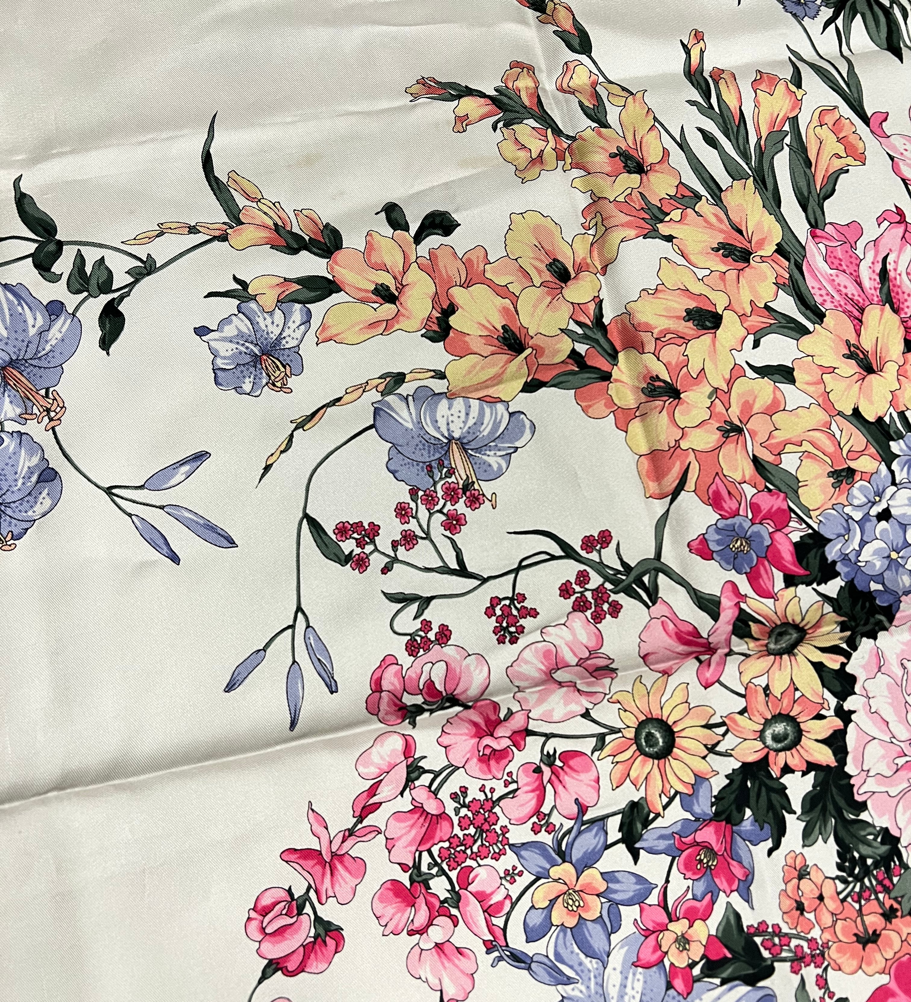 Christian Dior Pink/Grey Silk Floral Scarf