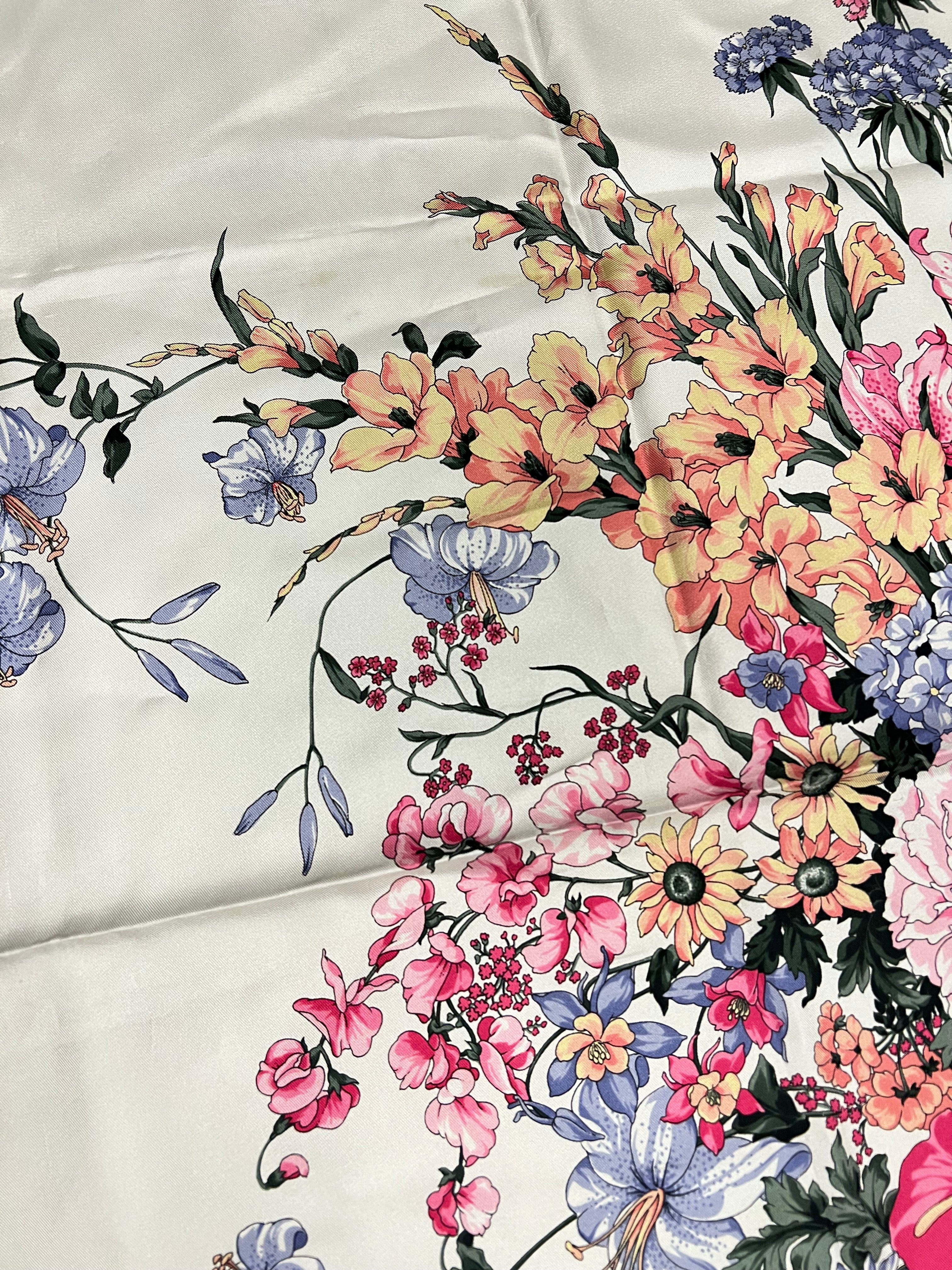 Christian Dior Pink/Grey Silk Floral Scarf