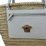 Versace Wicker Woven White Medusa Top Handle Tote