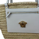 Versace Wicker Woven White Medusa Top Handle Tote