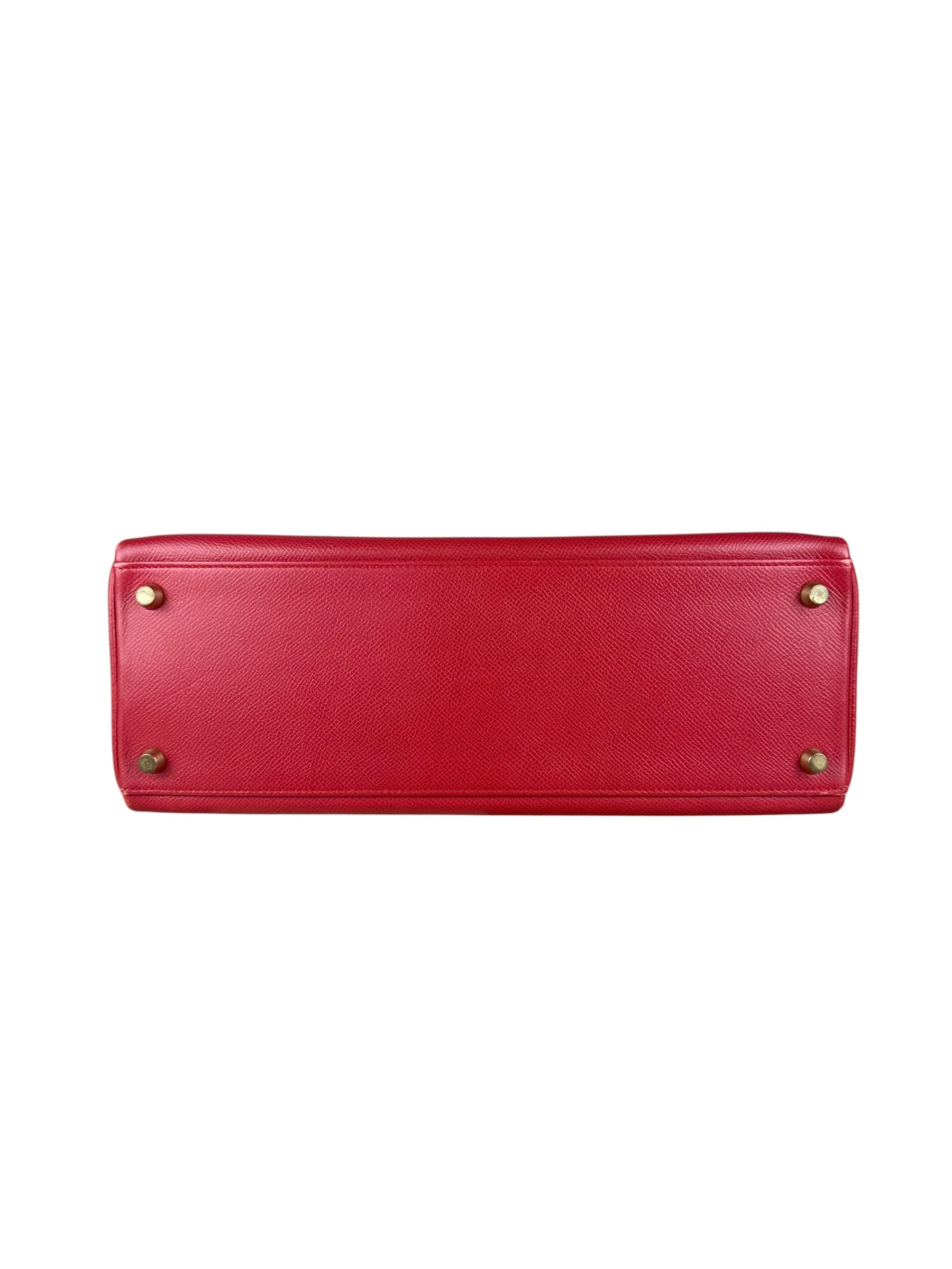 Hermes Kelly 32 Courchevel Rouge Vif Gold Handbag 1997