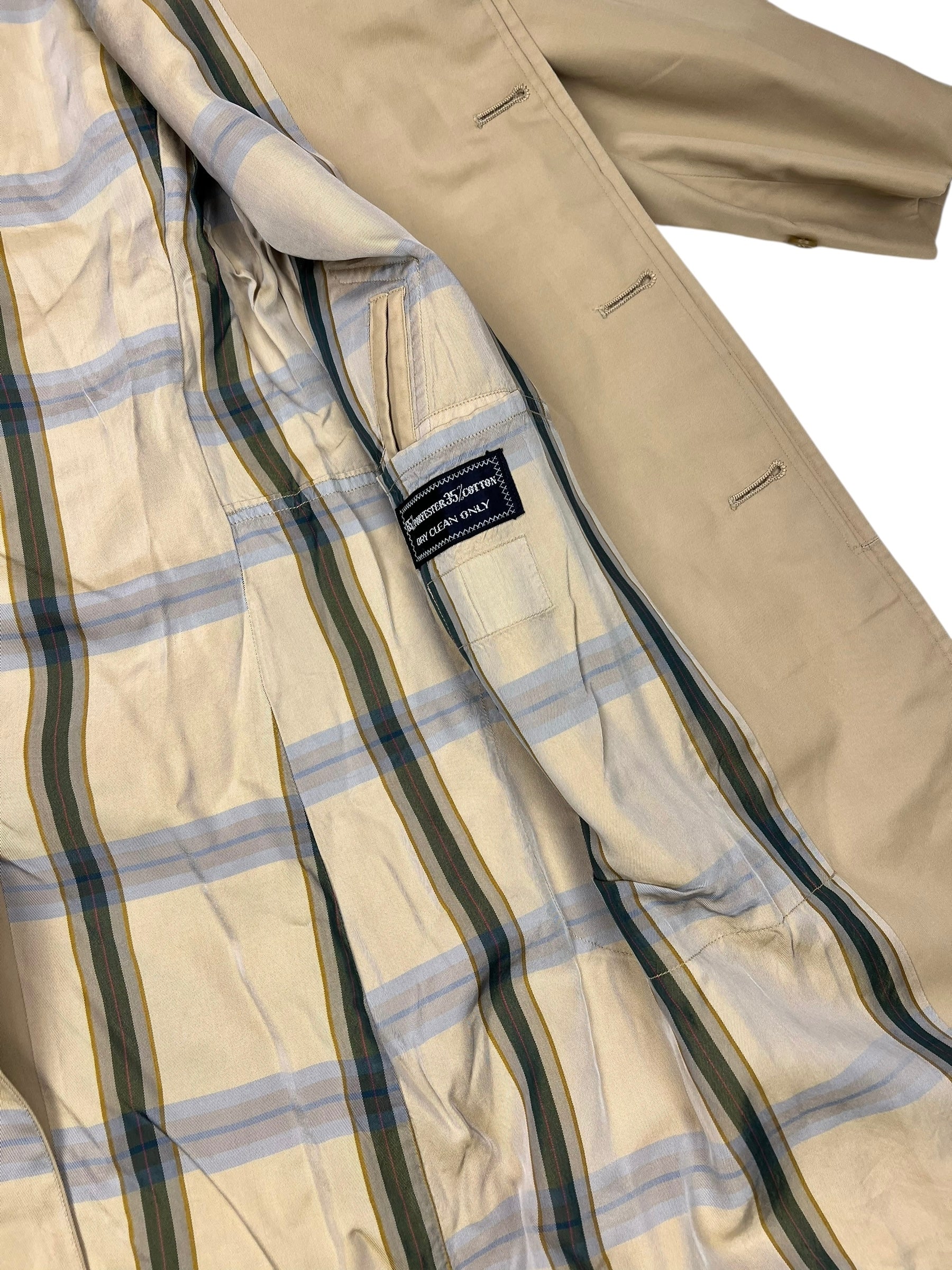 Burberry Vintage Khaki Plaid Lined Mid-Length Coat