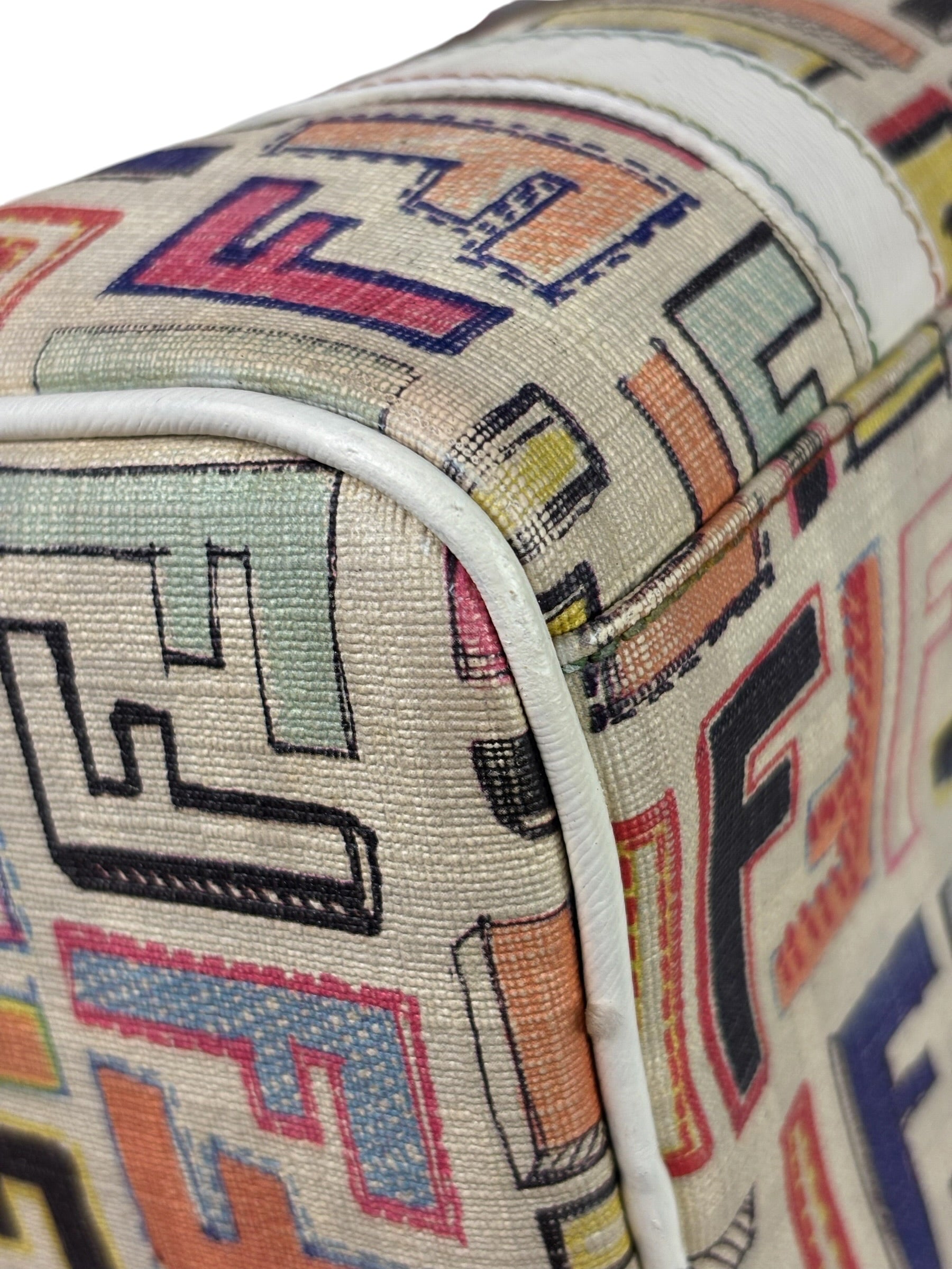 Fendi Beige Leather Multicolor Zucca Forever Boston Bag
