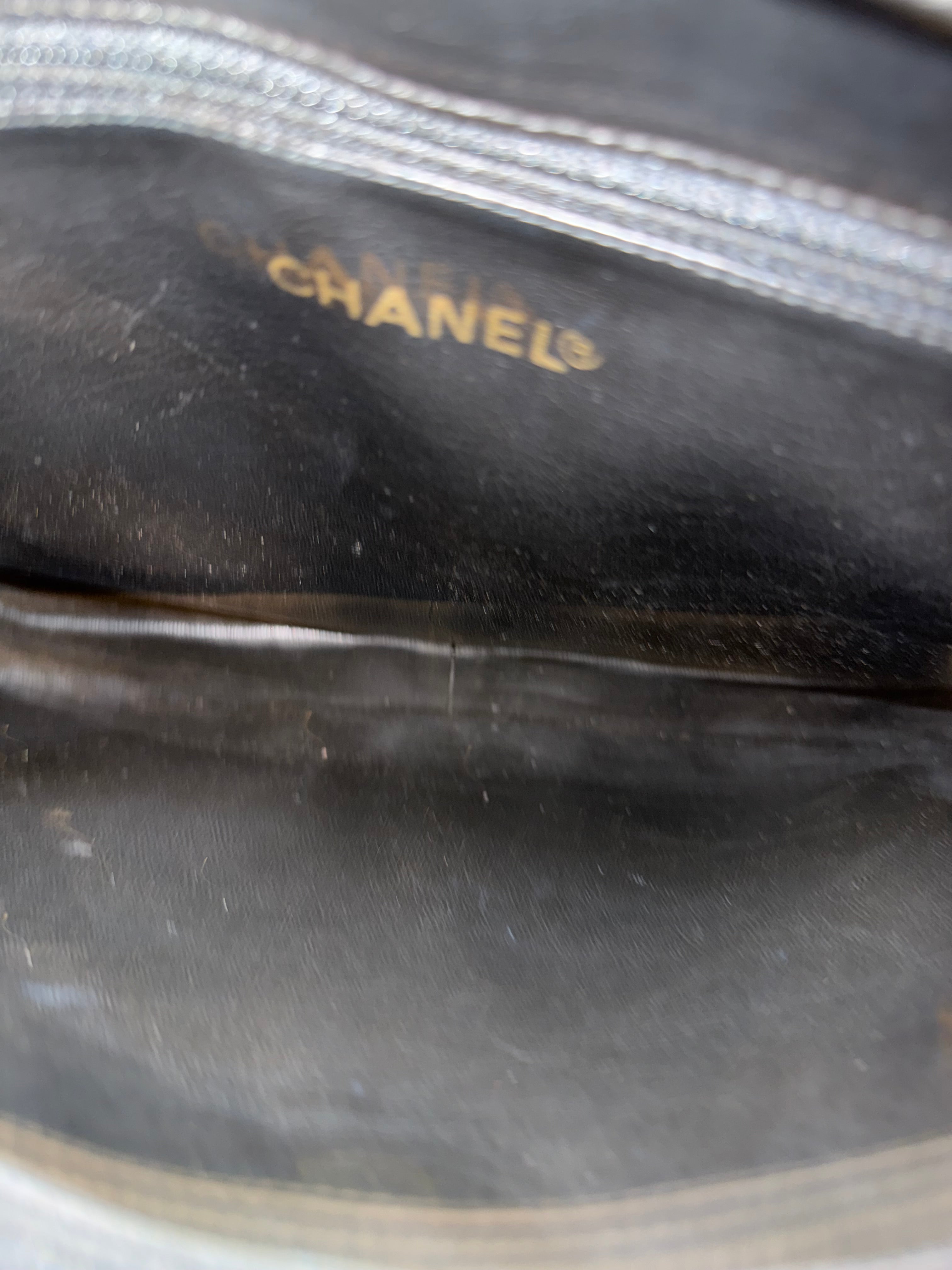 Chanel Vintage Black Caviar Leather Triple CC Chain Tote Bag