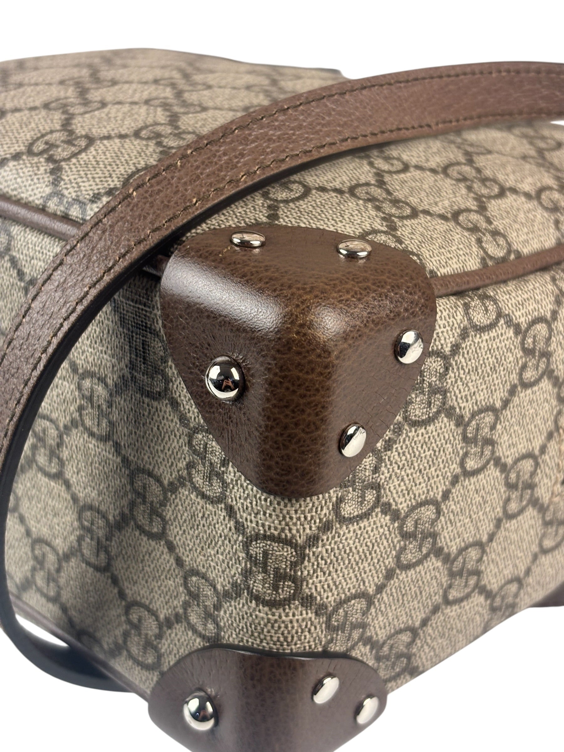 Gucci Brown Leather Trim GG Supreme Soft Trunk Crossbody