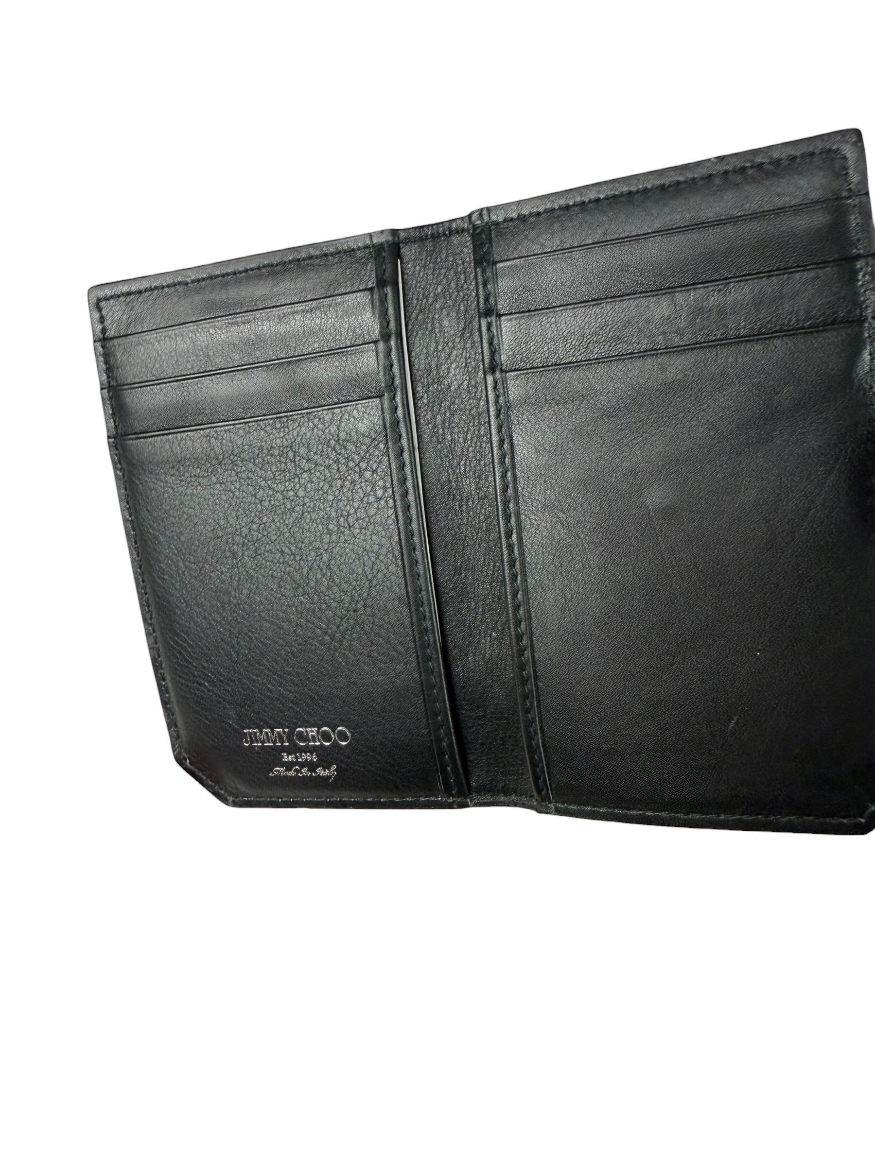 Jimmy Choo Black Leather Star-Embossed Bi-Fold Card Holder