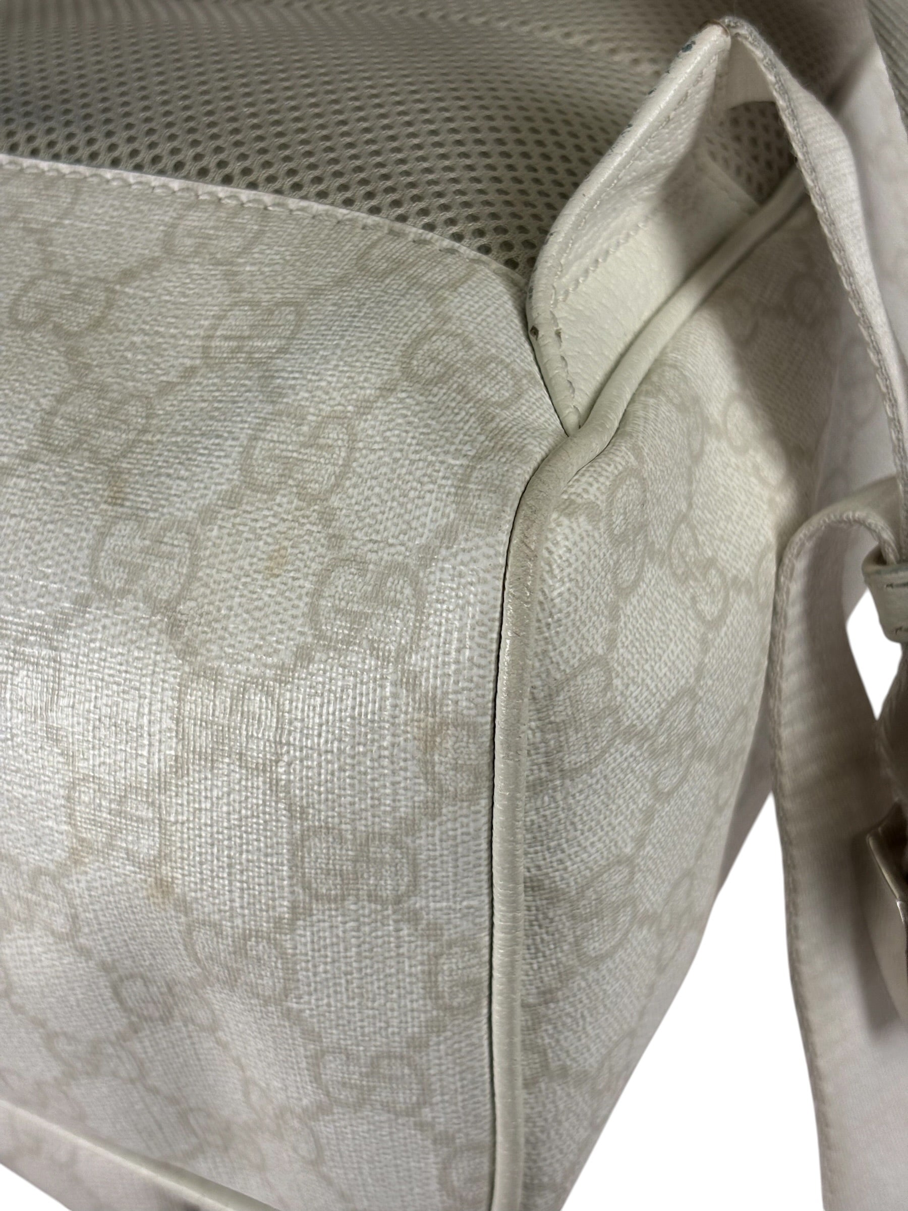Gucci White Leather GG Green/Red Stripe Backpack