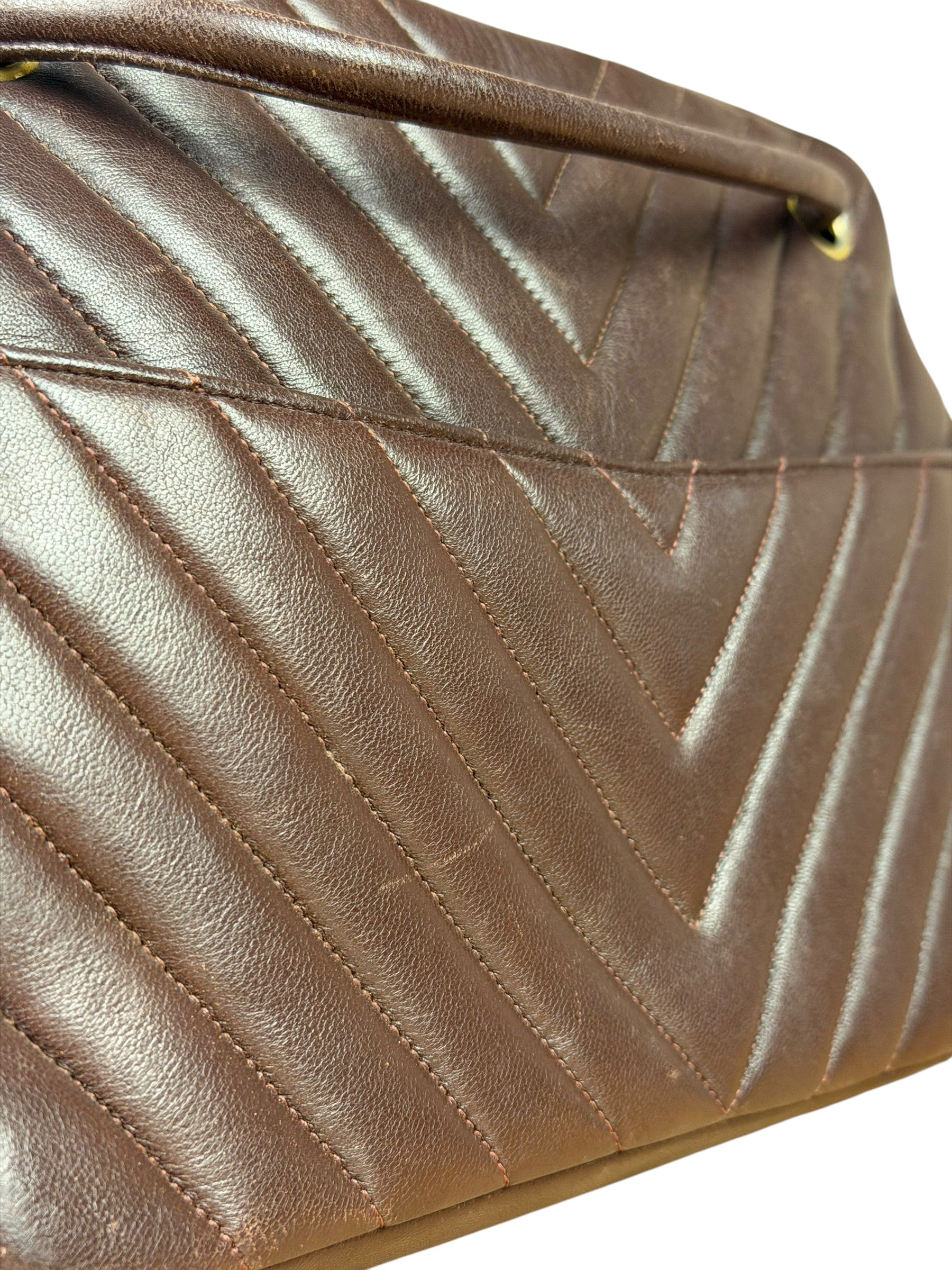 Chanel Burgundy Leather V Stitch Shoulder Bag 1990's