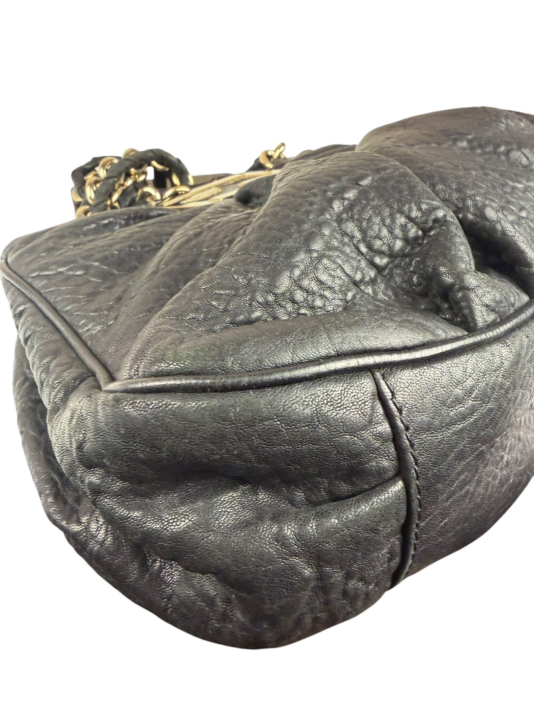 Fendi Black Leather Mia Chain Hobo Bag