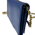 Prada Blue Saffiano Leather Fire Flap Wallet On Chain