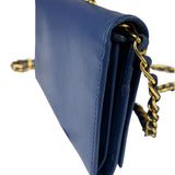 Prada Blue Saffiano Leather Fire Flap Wallet On Chain