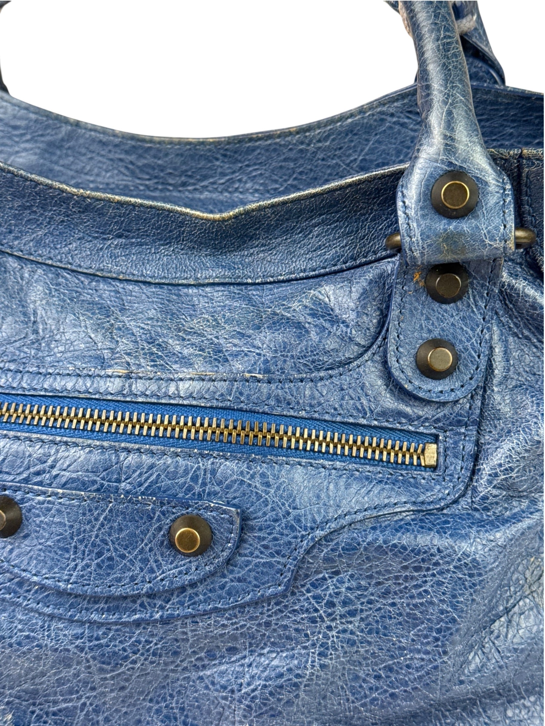 Balenciaga Navy Leather Moto Work Two-Way Bag
