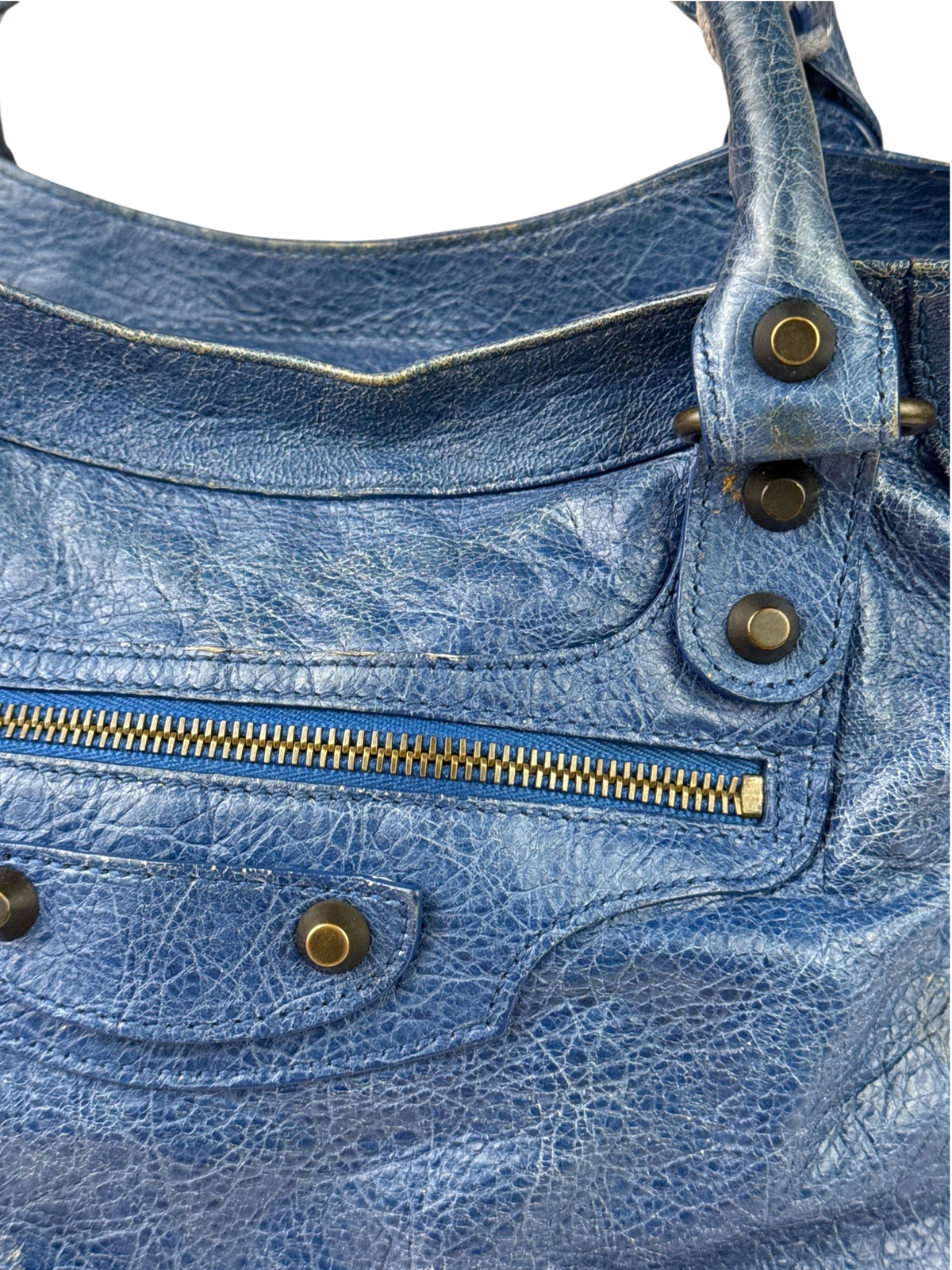 Balenciaga Navy Leather Moto Work Two-Way Bag
