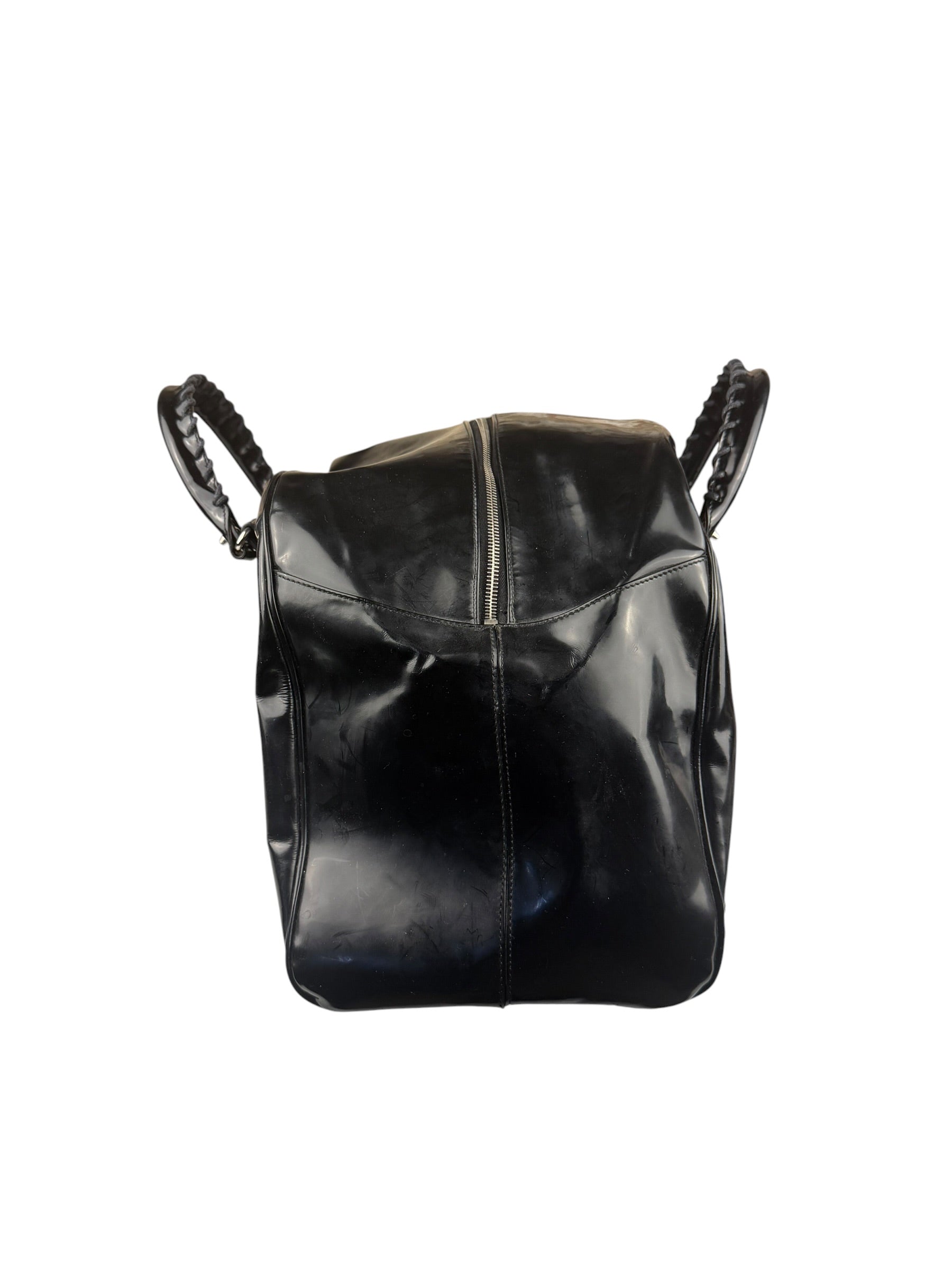 Balenciaga Black Patent Leather Weekender Handbag