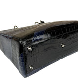 Christian Dior Rare Black/Navy Croc Embossed Lady Dior Handbag