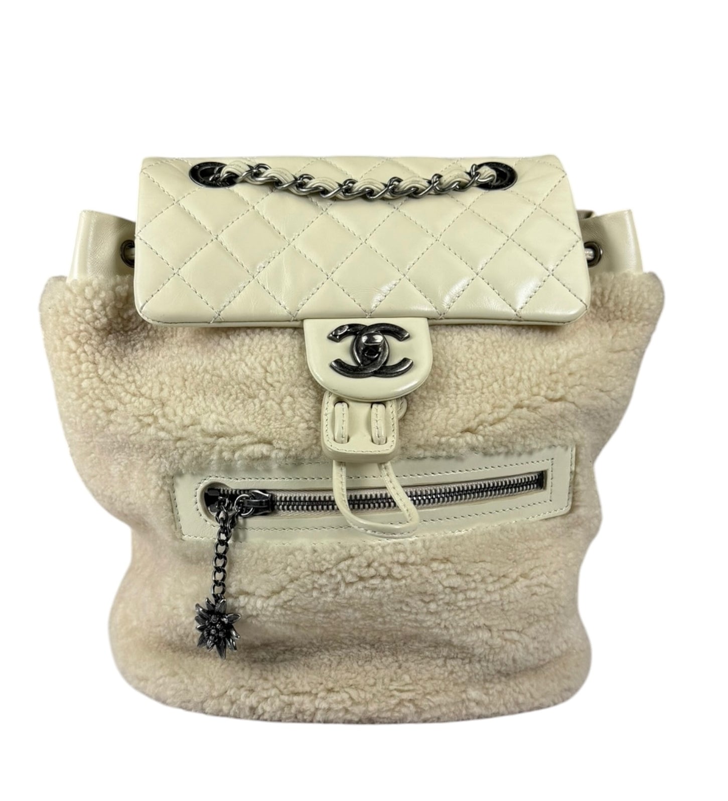 Chanel Cream Quilted Shearling Mountain Paris-Salzburg Small Backpack 2015