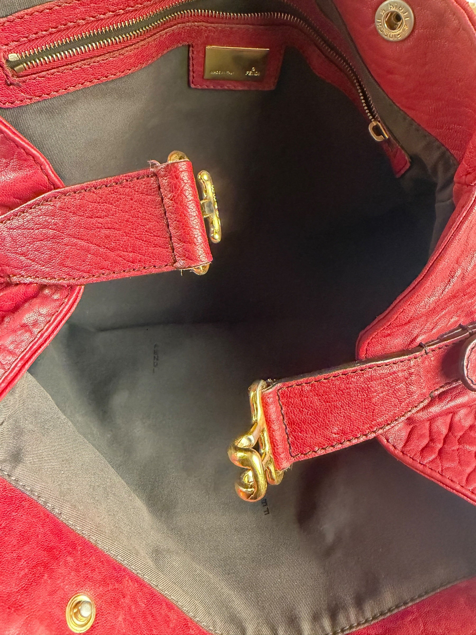 Fendi Red Grained Leather Etniko Shoulder Bag