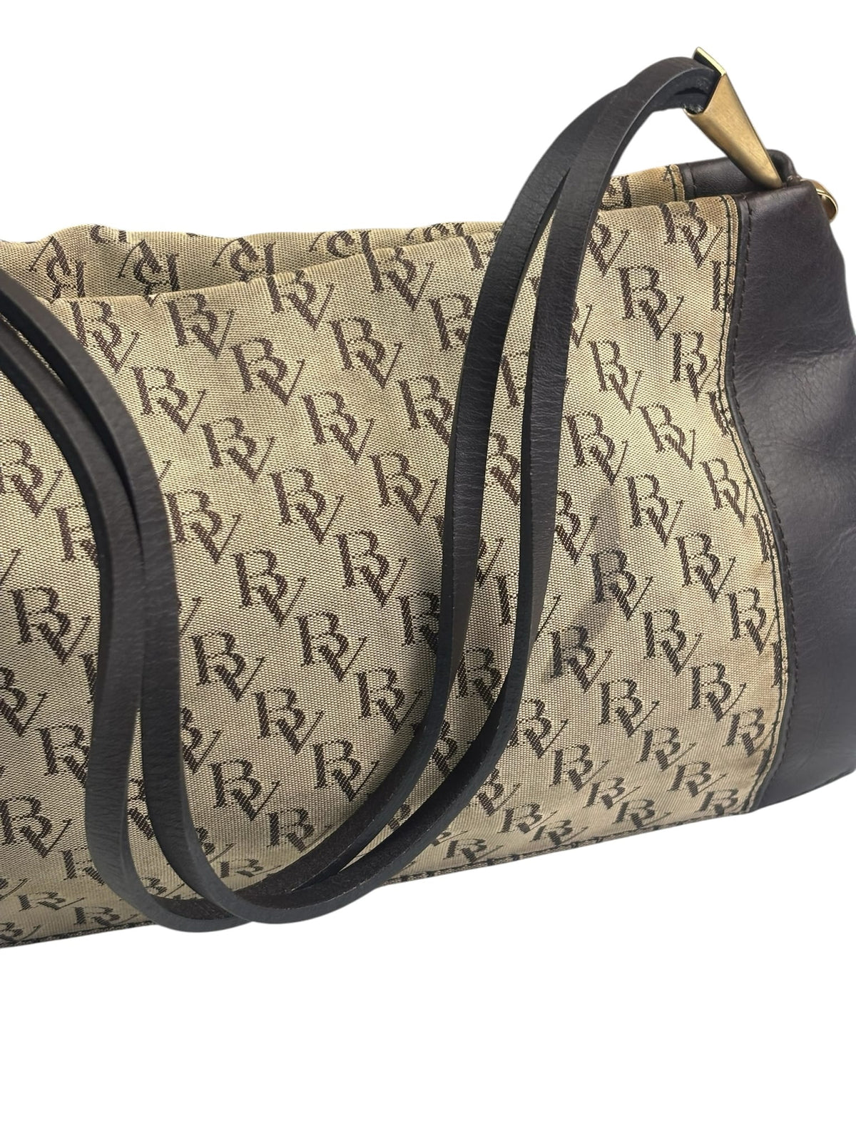 Bottega Veneta Brown/Beige Leather Trim Monogram Shoulder Bag