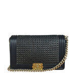 Chanel Black Leather Braided Boy Flap Shoulder Bag 2014