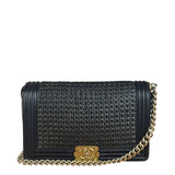Chanel Black Leather Braided Boy Flap Shoulder Bag 2014