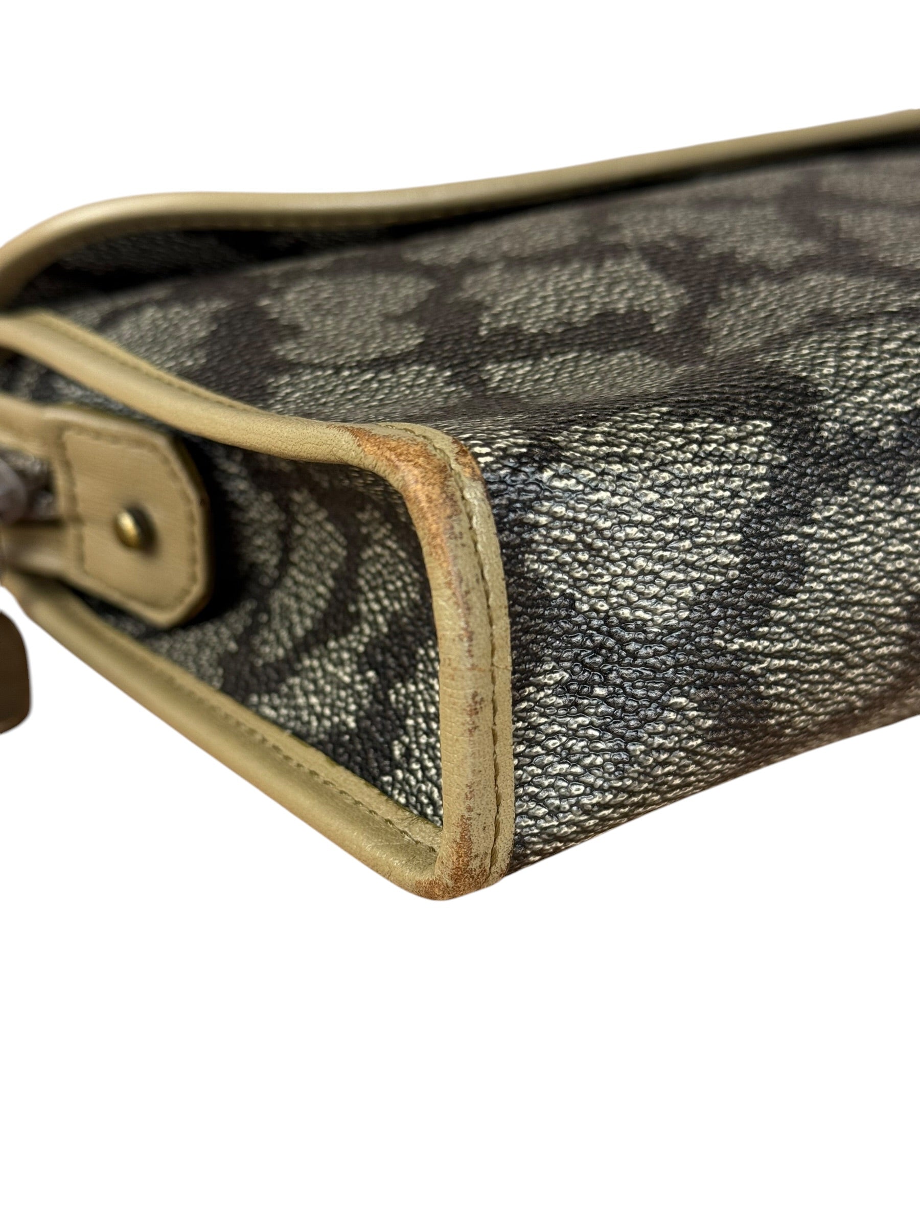 Yves Saint Lauren Vintage Gray Giraffe Printed Leather Clutch