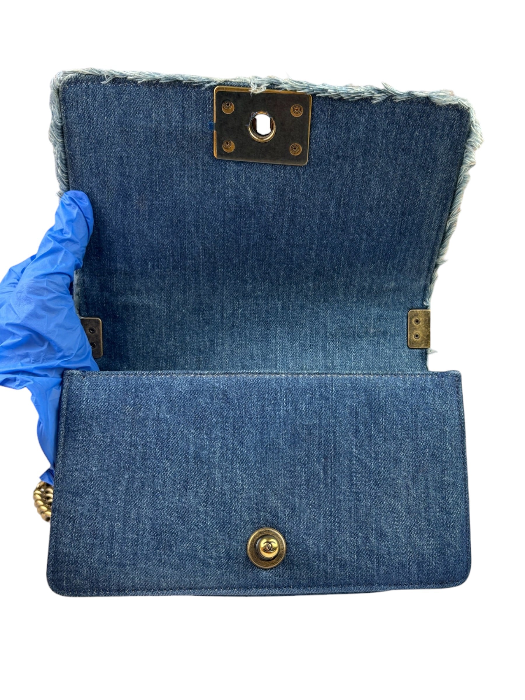 Chanel Blue Denim/Leather Trim Patchwork Boy Flap Bag 2014