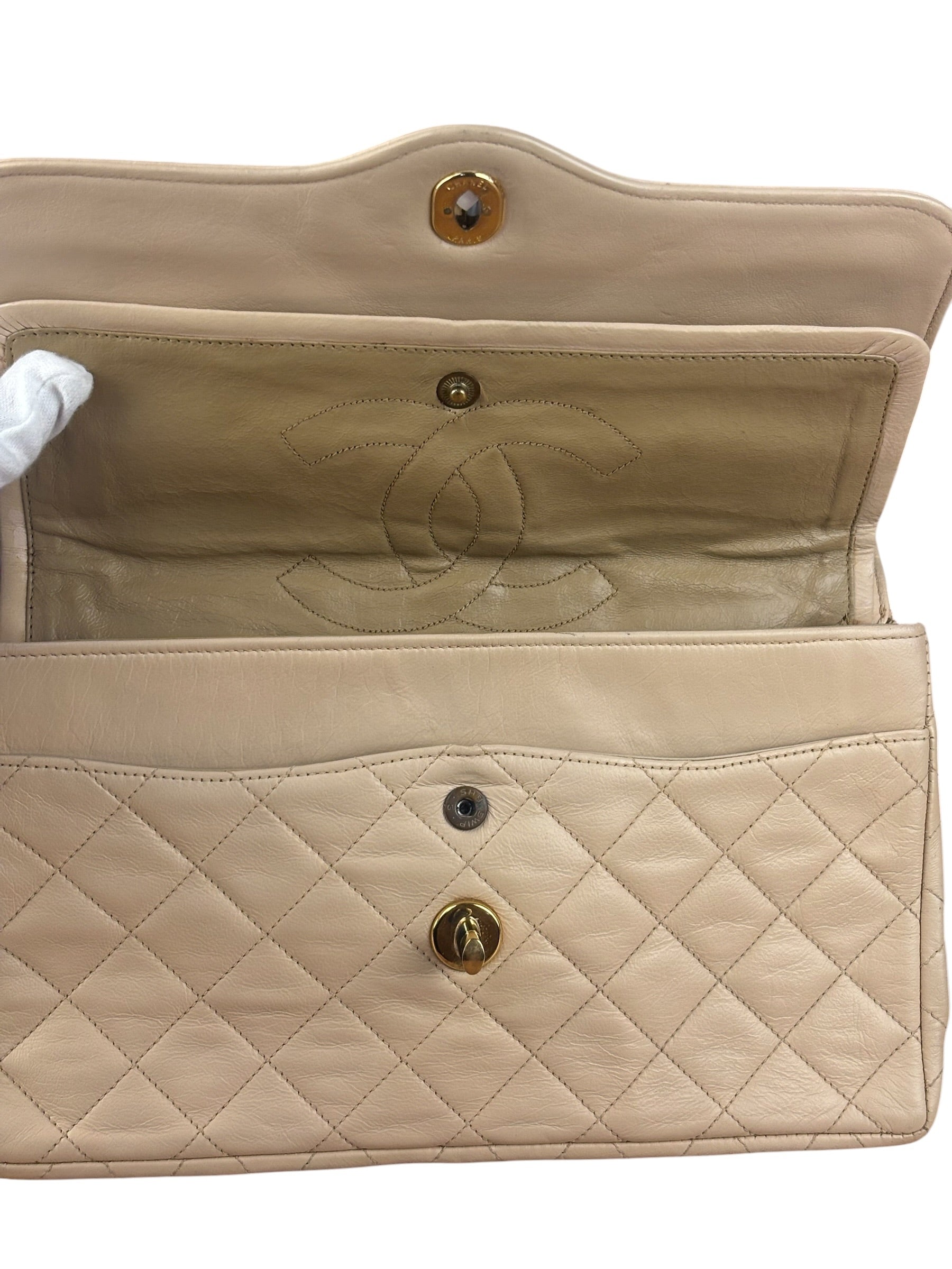 Chanel Beige Quilted CC Vintage Double Flap Bag 90s