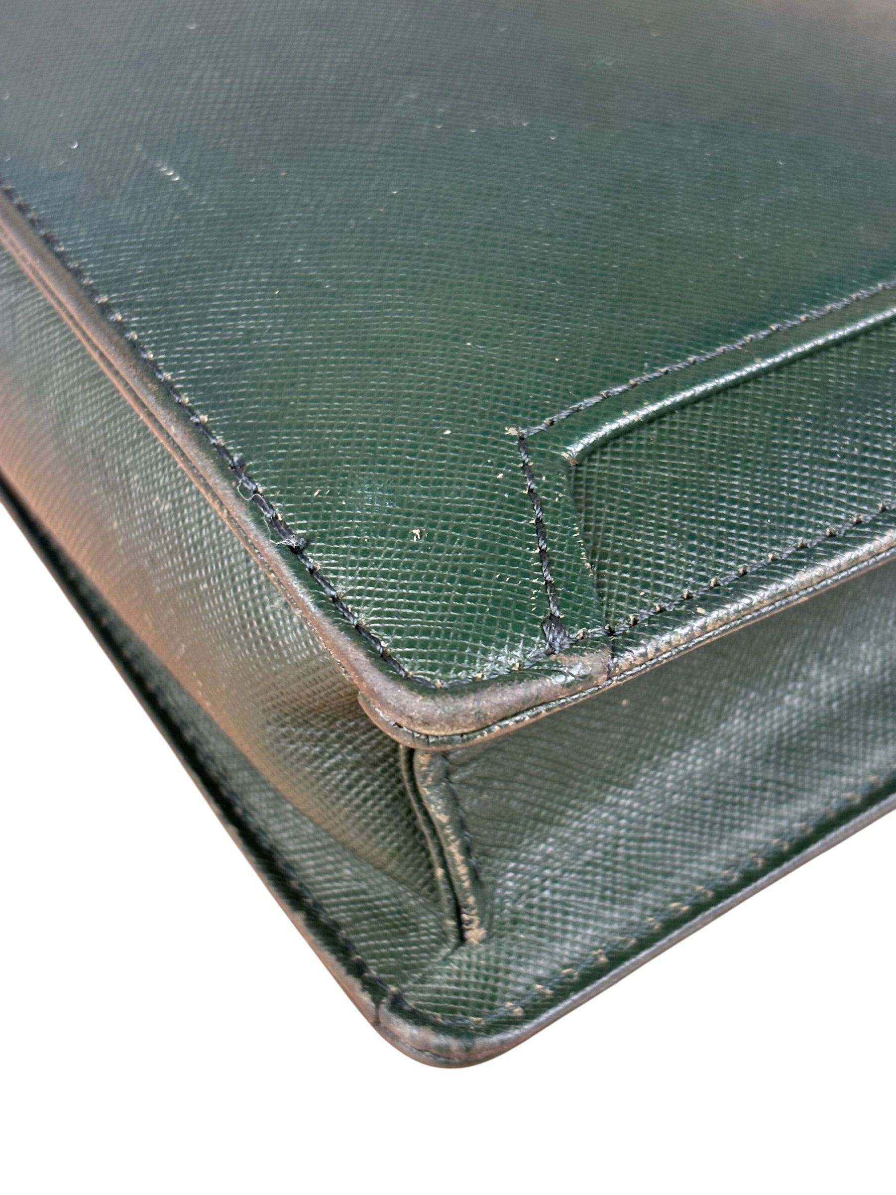Burberry Dark Green Saffiano Leather Clutch