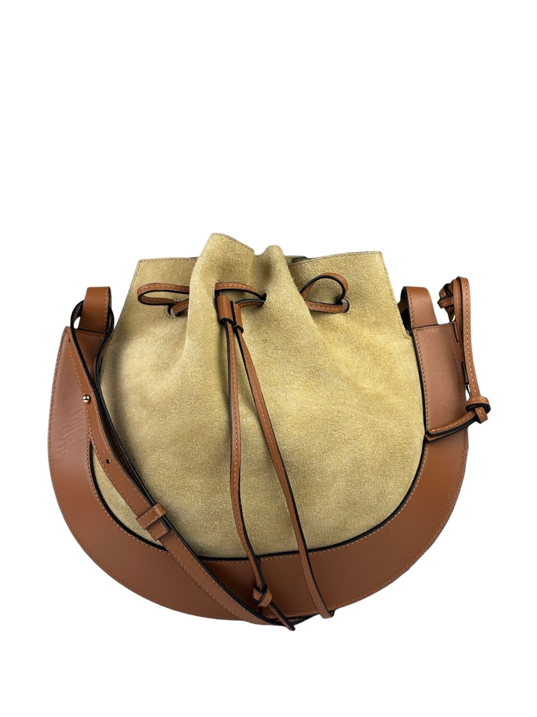 Loewe Brown/Beige Suede/Leather Trim Horseshoe Shoulder Bag