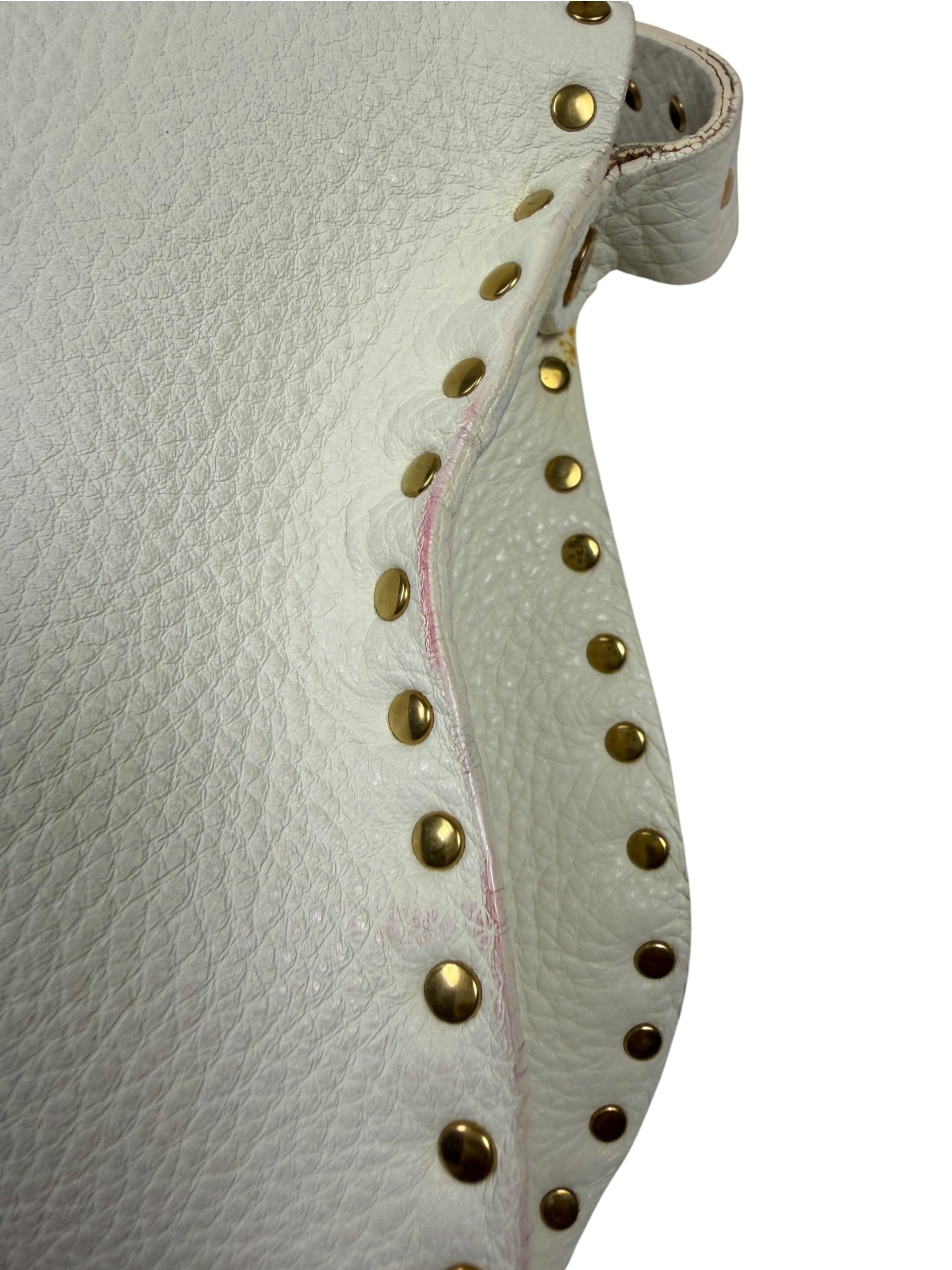 Celine White Grained Leather Studded Poultbot Shoulder Bag