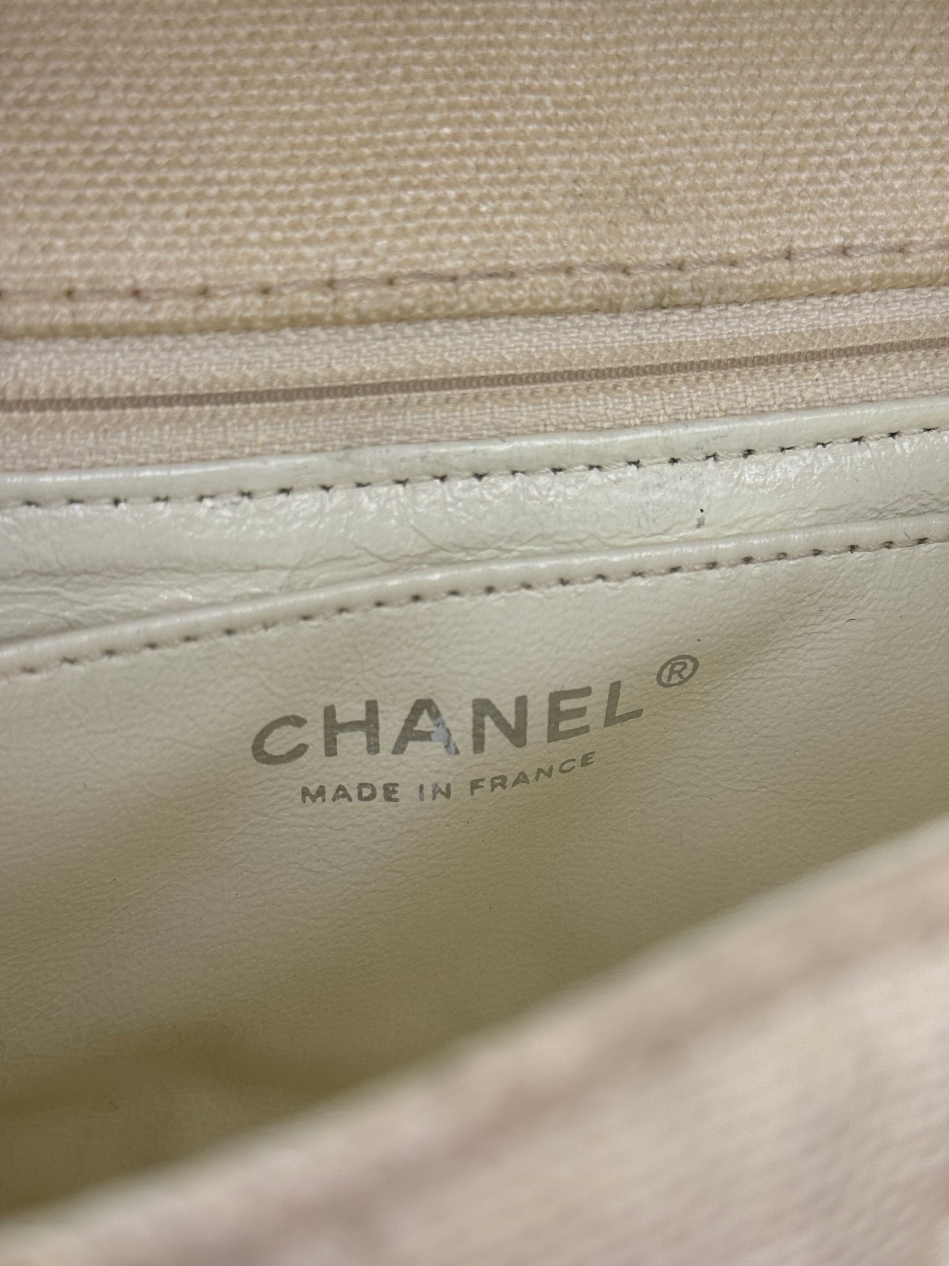 Chanel White Leather/Canvas Pearl Crossbody Flap 2003