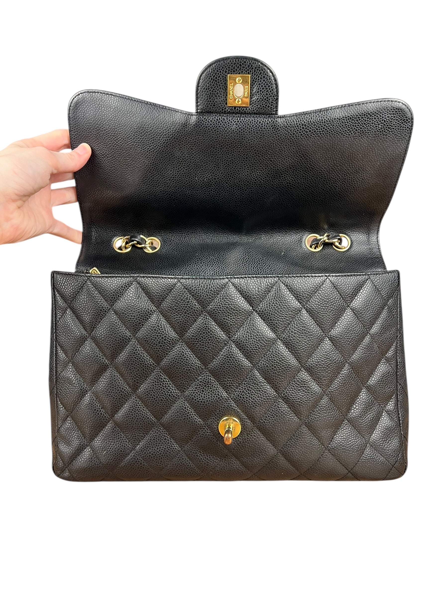 Chanel Black Caviar Leather Single Flap Bag '04