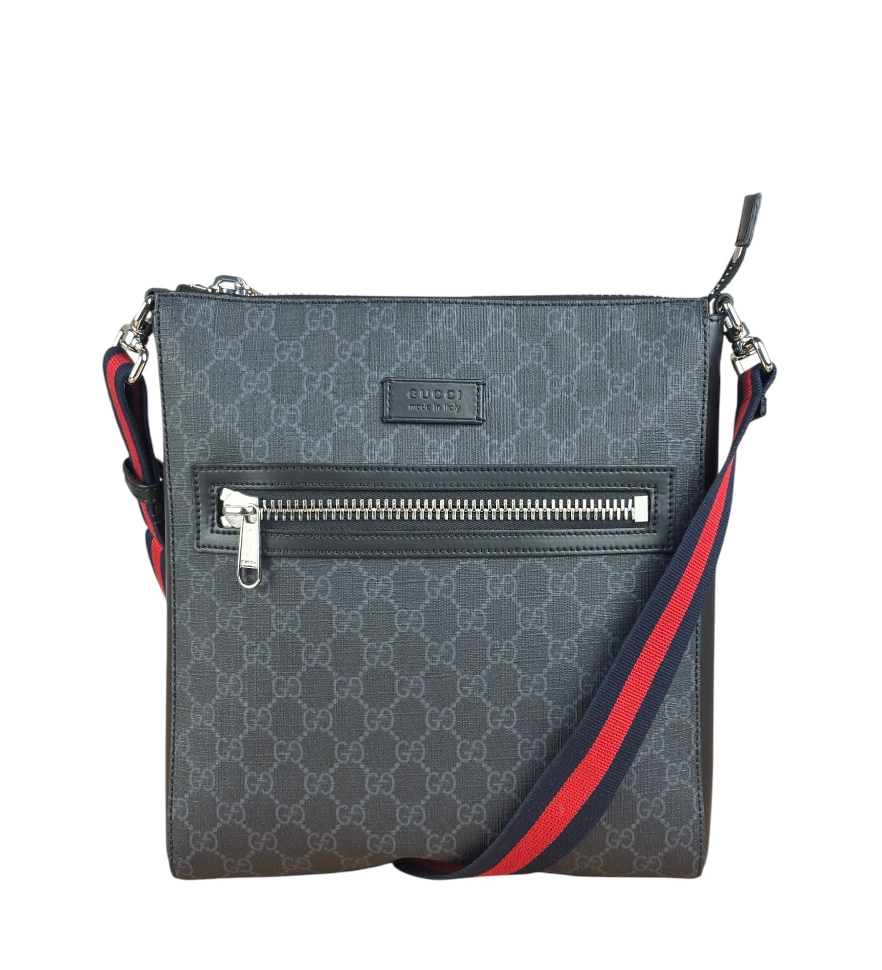 Gucci Grey/Black Leather Trim GG Supreme Canvas Crossbody Bag