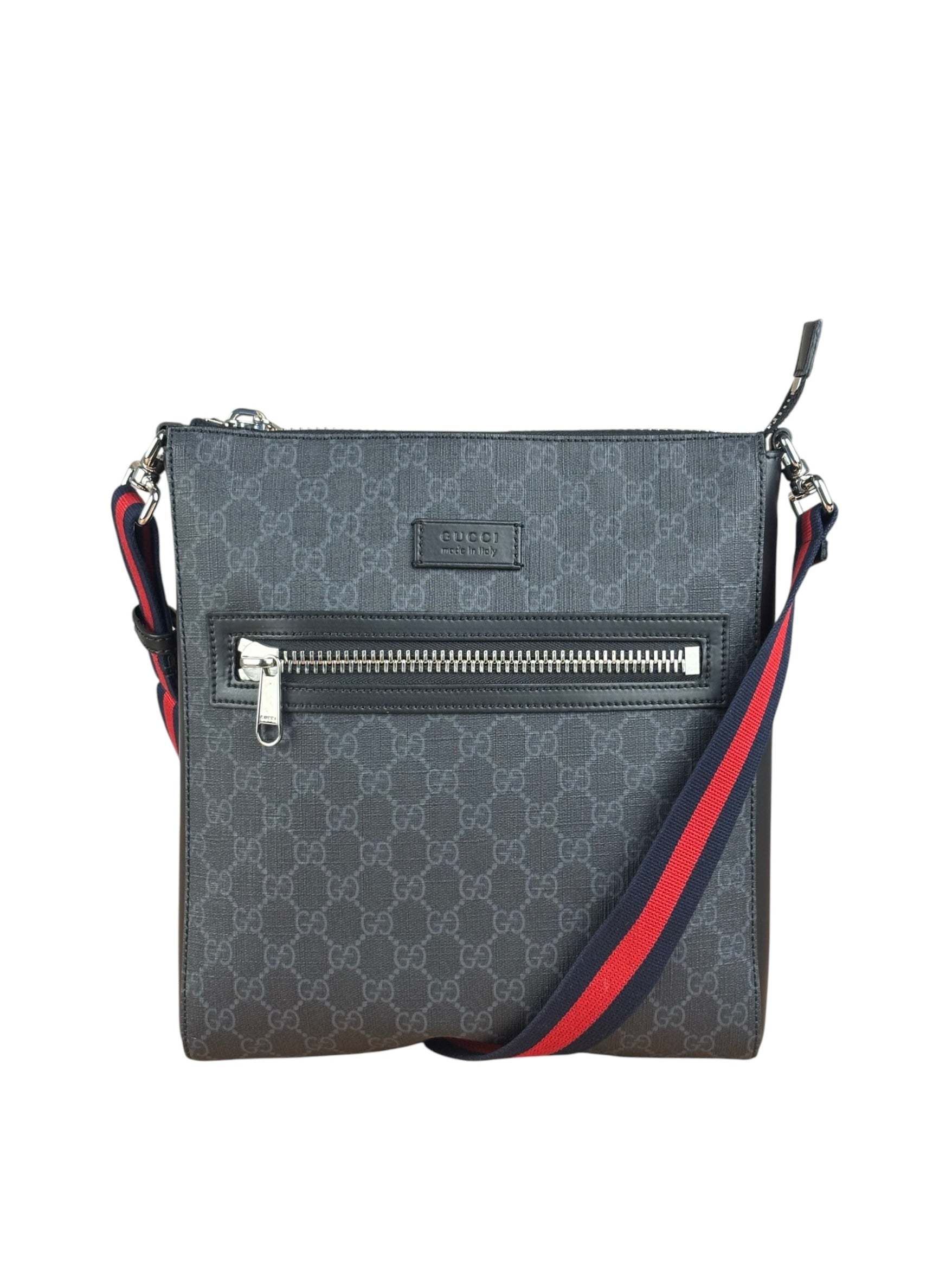 Gucci Grey/Black Leather Trim GG Supreme Canvas Crossbody Bag