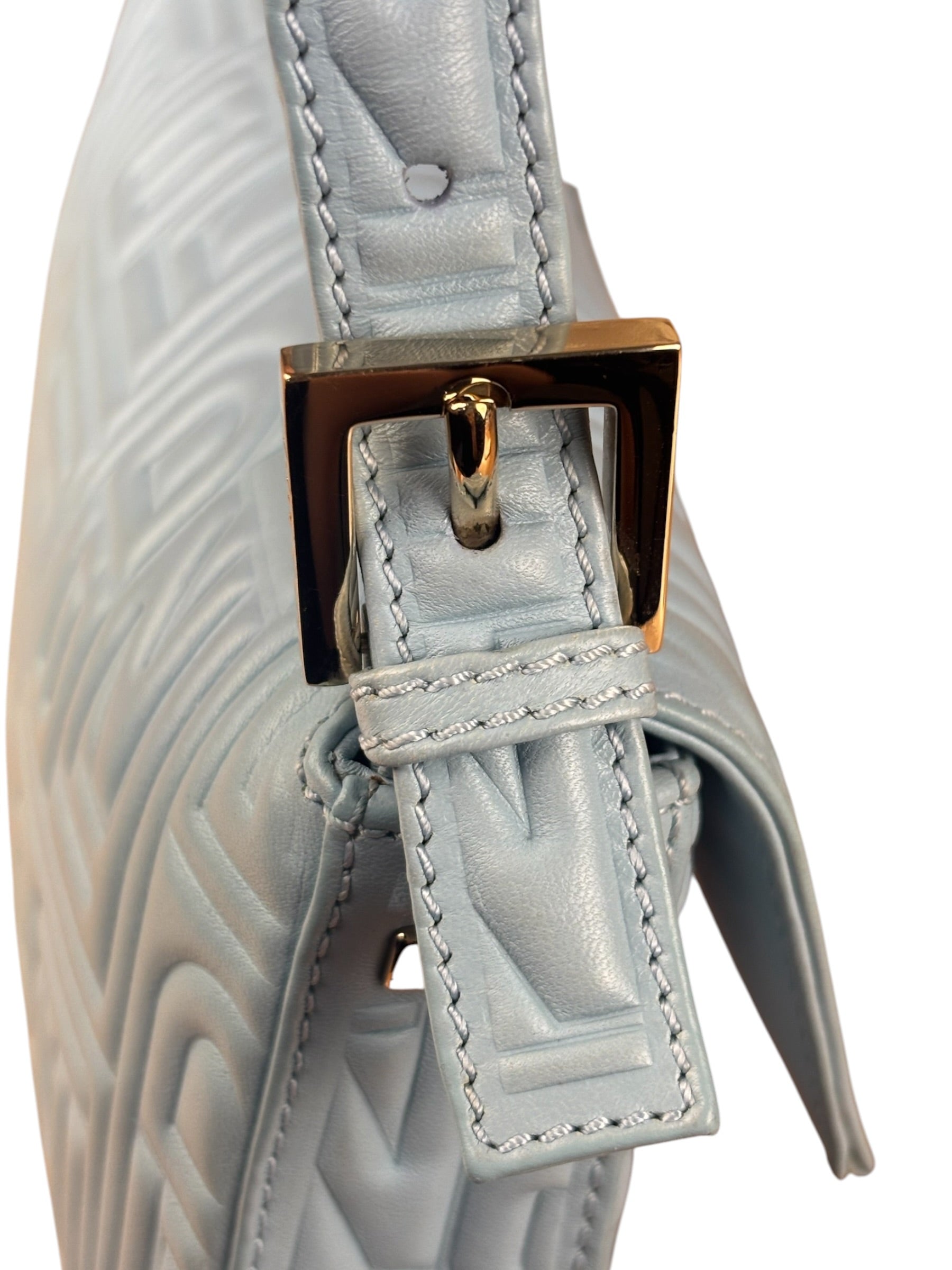 Fendi Blue Embossed Leather FF Baguette