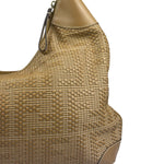 Fendi Beige Leather Trim Woven Hobo Bag