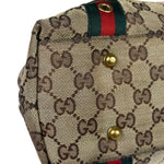 Gucci Vintage Brown Leather Trim Grommet Web Shoulder Bag