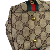 Gucci Vintage Brown Leather Trim Grommet Web Shoulder Bag