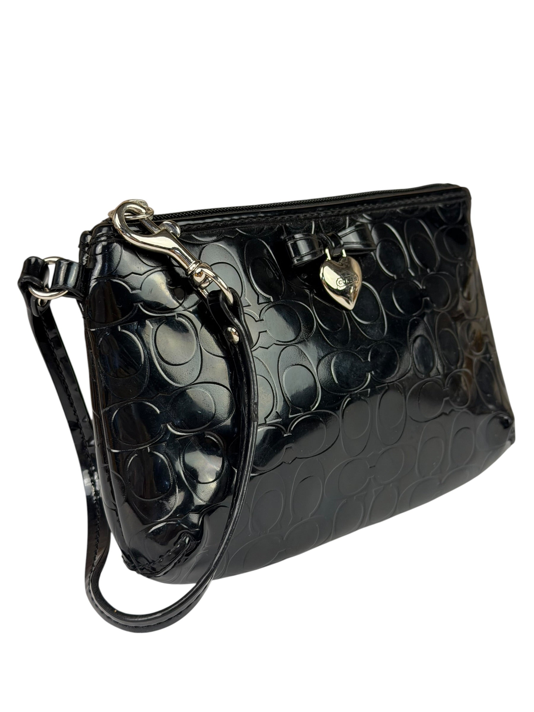 Coach Black Patent Leather Heart & Bow Wristlet