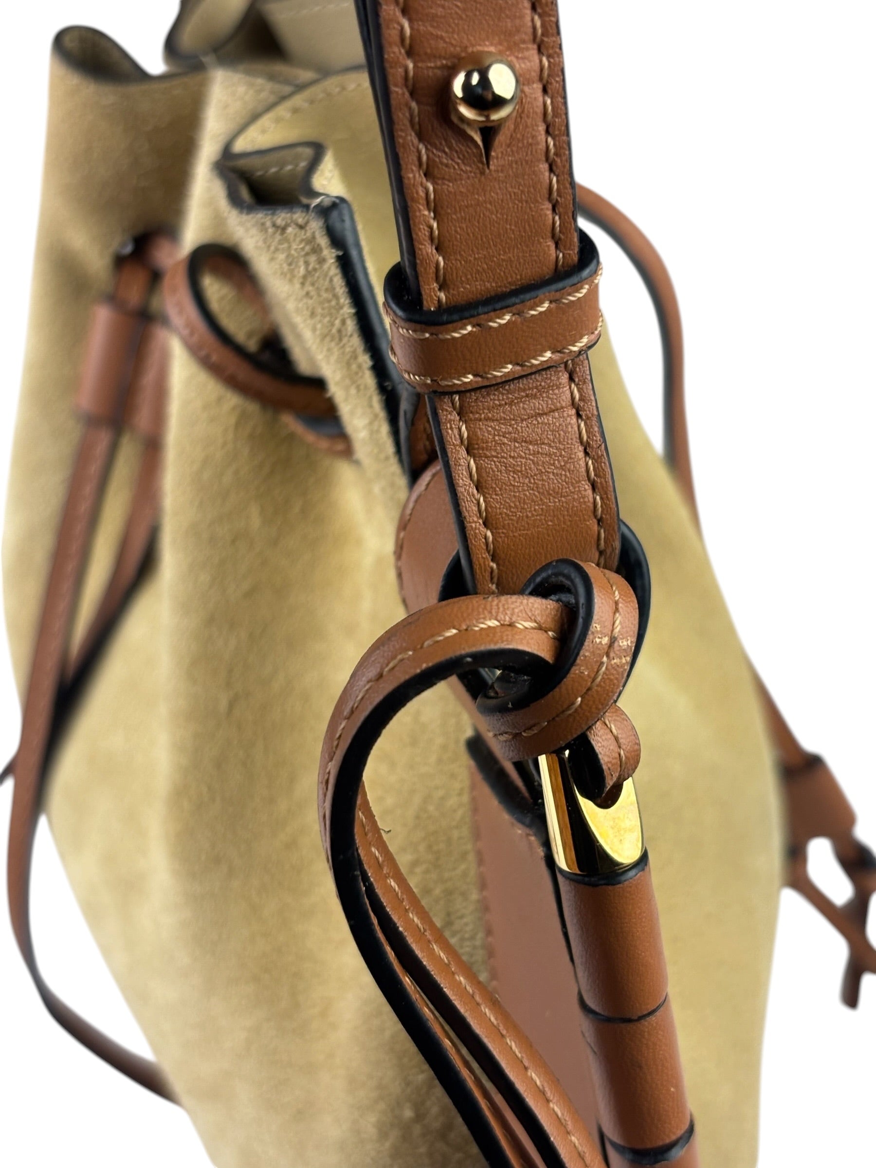 Loewe Brown/Beige Suede/Leather Trim Horseshoe Shoulder Bag