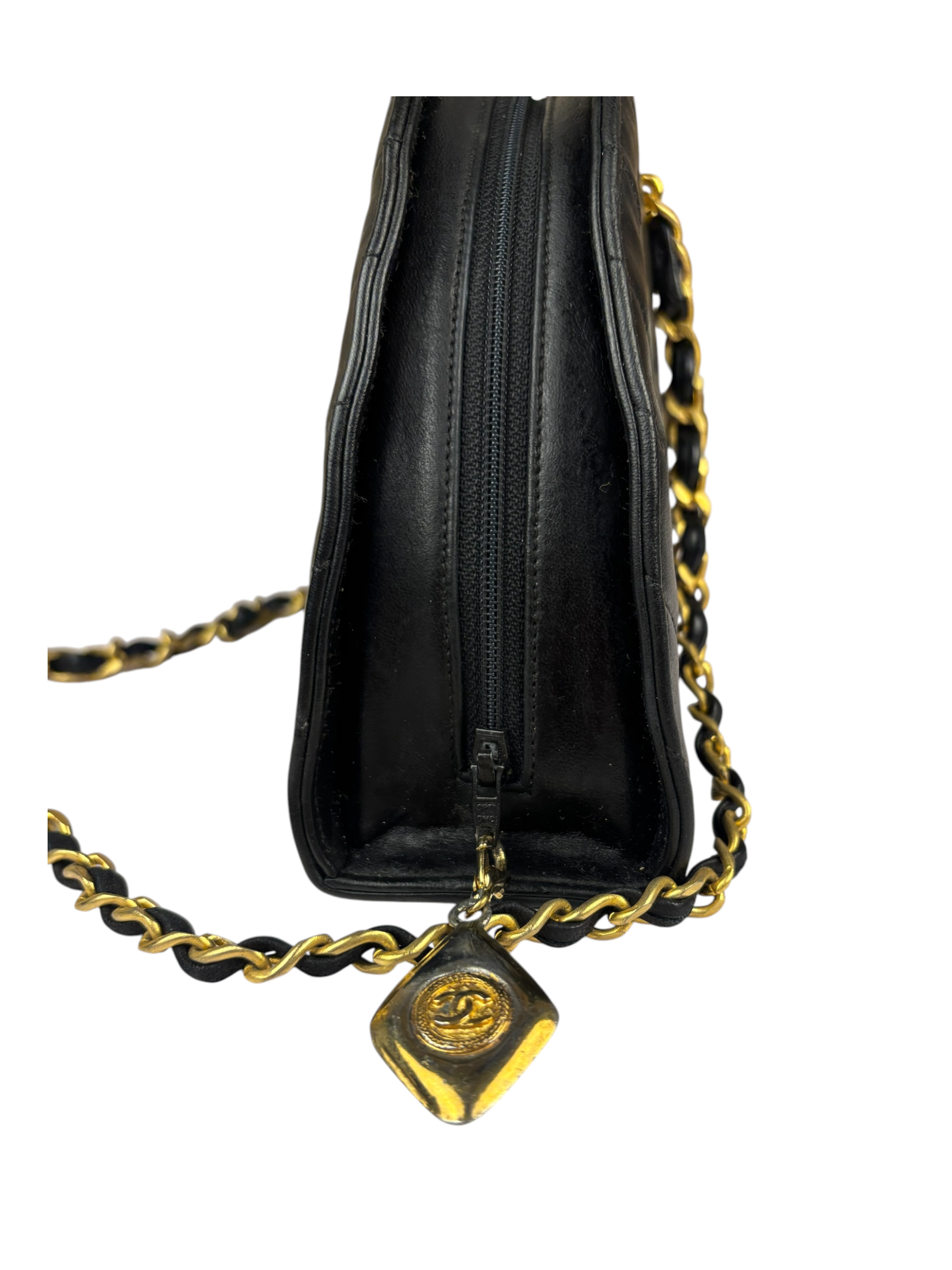 Chanel Vintage Black Quilted Lambskin Half Moon Shoulder Bag 1989