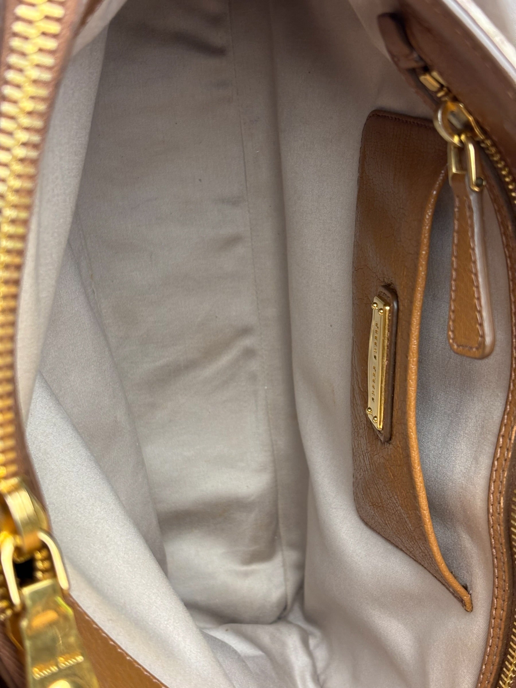 Miu Miu Beige/Brown Bicolor Leather Madras Handbag
