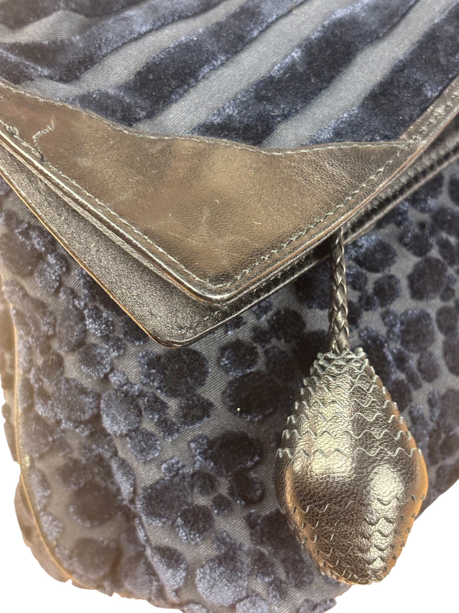 Bottega Veneta Vintage Blue Leopard Chenille Shoulder/Hand Bag