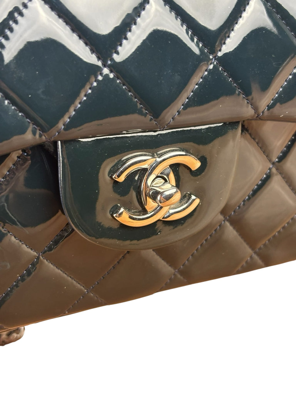 Chanel Dark Teal Quilted Patent M Double Flap 2013