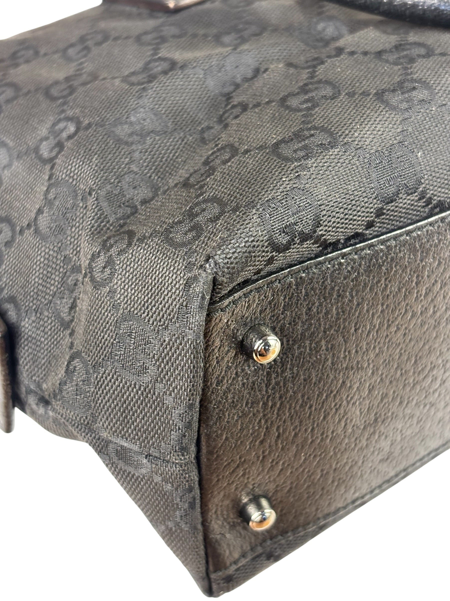 Gucci Black Leather Trim GG Top Handle Bag